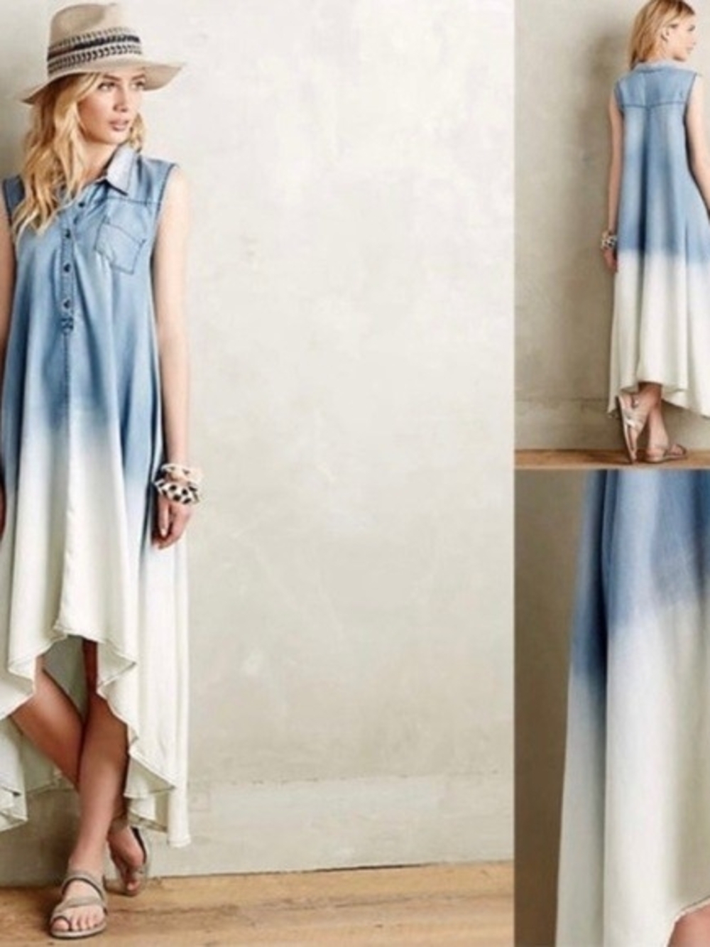 Reba Blue to White Ombre Denim Tunic Dress